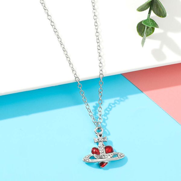 Haute qualité impératrice douairière Vivian peinture cuite flash diamant collier amour strass pendentif collier accessoires