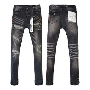 Hoge kwaliteit van hoge kwaliteit paarse merk jeans hiphop gewassen jeans label getint zwarte reparatie lage raise skinny denim broek