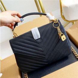 2023 Nieuwe 5A Luxe Handtas Schoudertas Merk LOULOU Y-Vormige Designer Naad Leer Dames Metalen Ketting Zwart Clamshell Messenger Chain Bags Box Groothandel lamsleer