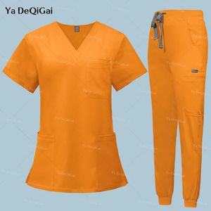 High Quallity Nurse Uniforms with Poches Beauty Salon Work Vêtements Topjogger Pants Clinic Workwear Scruts Set 240418