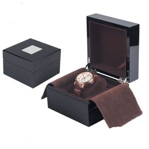 Hoge Quanlity Black Lacquered Luxury Wooden Watch Case Highd Box Brand Display Square Gifts 240412