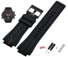 Hoge hoeveelheid rubber horlogeband voor timex WatchT2N720 T2N721 TW2T76300 Zwart waterdichte siliconen sportband 2416mm 2207067477084