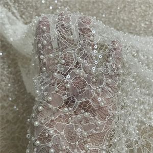 Perles lourdes hautes Quliaty avec perles français broderie de lacerie robe de mariée en tissu en tissu fabrique matériau 1 yard 240408