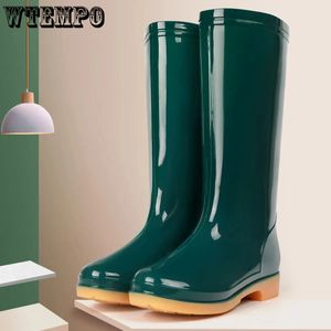 Bottes de pluie hautes femmes couleur unie imperméable anti-dérapant travail chaussures en caoutchouc chaussures d'eau longues bottes en caoutchouc goutte 231226