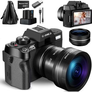 4K digitale camera met hoge resolutie met 48 MP, 60 FPS video, WiFi-app-bediening, vlogcamera voor YouTube, kleine camera met 32 GB TF-kaart, groothoekmacrolens