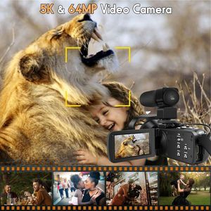 Cámara de vídeo 5K de alta resolución con videocámara de 64 MP, visión nocturna por infrarrojos, zoom 18X, WiFi, pantalla táctil, tarjeta SD de 32 GB, micrófono, perfecta para vlogging en YouTube