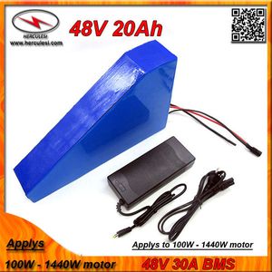 Hoge veiligheid PVC Coated Triangle Shape 1000W E Fietsbatterij 48V 20AH met 2300mAh 18650 Cel 30A BMS + Bermas en oplader