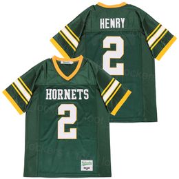 High School 2 Derrick Henry Camiseta de fútbol Yulee Hornets Uniforme Moive Algodón puro Transpirable Verde Equipo Universitario Cosido Universidad Deporte Jersey HipHop Hombre