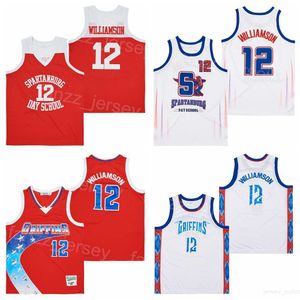 High School Basketball 12 Maillots Zion Williamson Film 1 Spartanburg Day Griffins Équipe ALTERNATIVE Orange Blanc HipHop Respirant Sport HipHop Pur Coton Homme