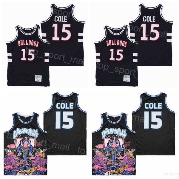 Lycée Basketball 15 Jermaine Cole Jerseys Terry Sanford Chemise Uniforme MARQUE X 15 DREAMVILLE Team Couleur Bleu Marine Noir Film HipHop College Cousu Vintage