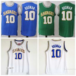 High School Basketball Dennis Rodman Jersey 10 Hommes Vente Oklahoma Savages Jersey Respirant Pur Coton Pour Les Fans De Sport Équipe Bleu Vert Blanc