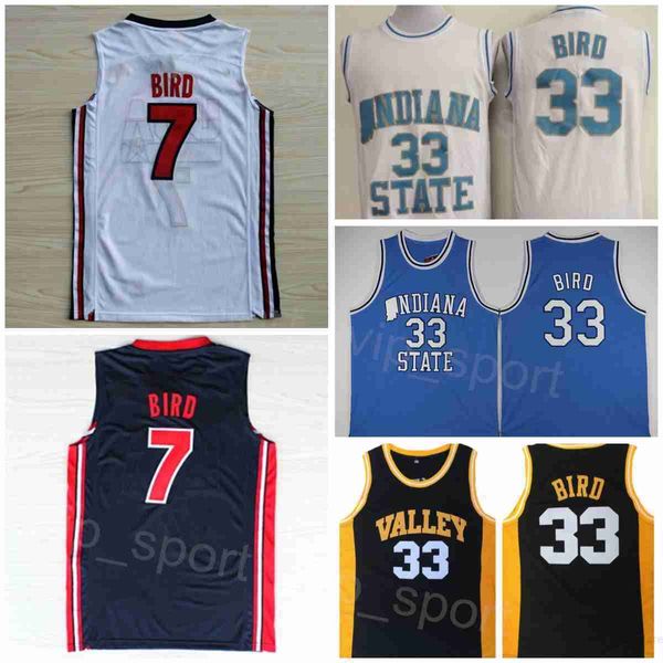 High School Basketball Larry Bird College Maillots 33 7 Springs Valley Indiana State Sycamores University American 1992 Dream Team One Noir Bleu Marine Blanc NCAA Hommes