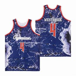 High School Basketball Russell Westbrook Jerseys 4 Leuzinger Moive Olympians University Pull pour les fans de sport Tous cousus ALTERNATE Respirant Uniforme bleu