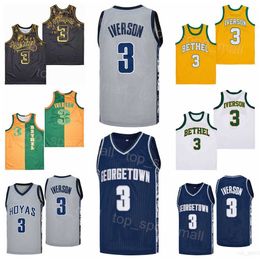 High School Bethel Hampton Allen Iverson Jerseys 3 Basketball Moive College voor sportfans Braden Team Green Geel Pure Cotton Hiphop Pullover University