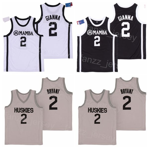 Hija de secundaria Baloncesto Jersey 2 Gigi Gianna Bryant Maria Onore Moive Shirt College Exterior Bordado Universidad Blanca Blanca Gris Vintage Uniforme