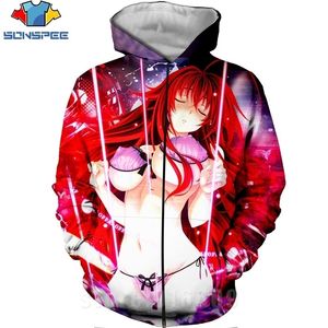 Escuela secundaria DD Cremallera Impresión 3D Rias Gremory Anime Sudadera Chaqueta Harajuku Sudaderas con capucha de dibujos animados Kawaii Sexy Girl Shirt Zip Sudadera con capucha 201020