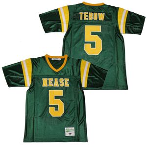 Maillot de football de lycée 5 Tim Tebow dédicacé Nease respirant Ed et broderie pur coton pour les fans de sport couleur de l'équipe vert collège