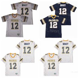 High School Football Tom Brady Jerseys 12 Junipero Serra Padres Marineblauw Wit Grijs Team Away Ed en Borduursel Ademend College Moive Hiphop Pullover