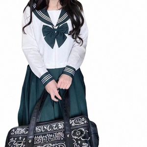 Lycée Fille Uniforme Japonais JK Femmes S-XXL Vert Marin Costume Collège Style Outfit Costume Femmes Chemise Sexy Jupe Plissée s8SH #