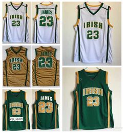 High School LeBron James Jerseys 23 Hombres Baloncesto Irlandés St. Vincent Mary Jerseys Para fanáticos del deporte Equipo Verde Visitante Marrón Color blanco