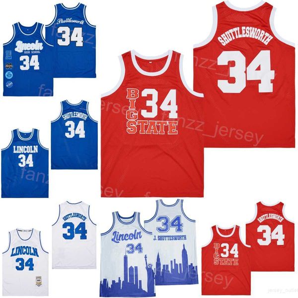 Escuela secundaria Lincoln Jerseys Baloncesto 34 Jesús Shuttlesworth Uconn Connecticut Huskies Big State Moive Jersey Universidad Universidad HipHop Camisa Retro Vintage