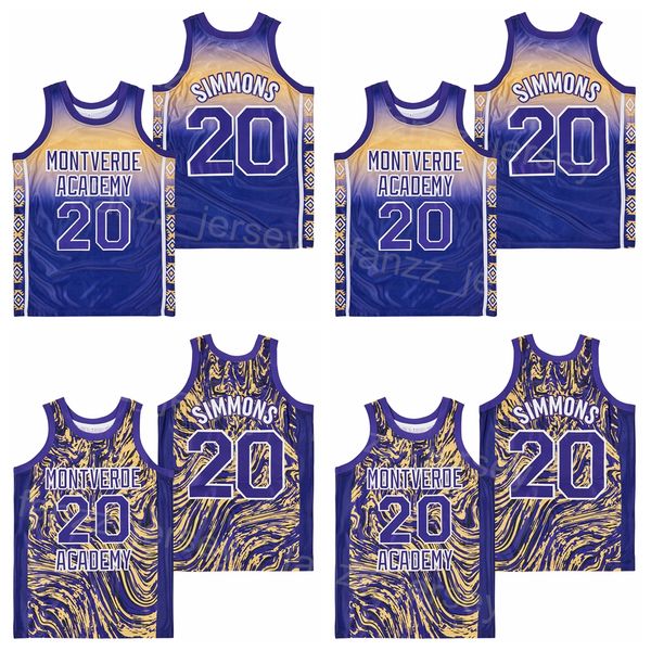 High School Montverde Academy Jersey Basketball Ben Simmons 20 Mármol Team Color Moive Moive Hiphop College Stitched University Camiseta Retro Tamaño S-XXXL