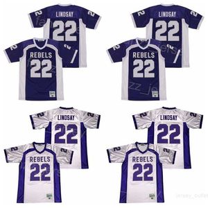 High School South Rebels Jerseys Football 22 Phillip Lindsay Uniform Moive Pullover Breathable Retro Pure Cotton College Sport Borduurwerk Team Purple White Man