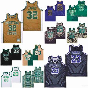 Middelbare school St. Vincent Mary Fighting Irish Jerseys Basketball LeBron James 23 Marble Crown Black Brown Green Team All Stitching Sport Ademend Alternate Moive