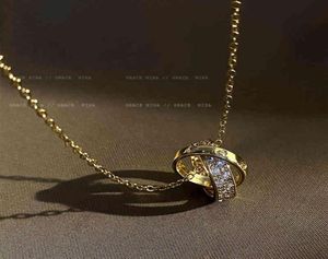 High sense diamanten ingelegde dubbele ring ketting licht luxe niche dign sense sleutelbeen ketting vrouwelijke zomer ins coole stijl nek chai2863367