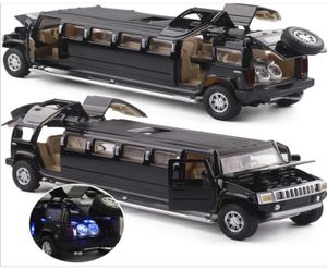 Hoge simulatie 132 legering hummer limousine metalen diecast auto model trek knipperende musical kinderen speelgoed voertuigen Y2003184733288