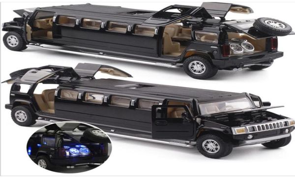 Haute simulation 132 ALLIAG Hummer Limousine Metal Diecast Car Modèle Pull Back Flashing Musical Kids Toy Véhicules Y2003188176472