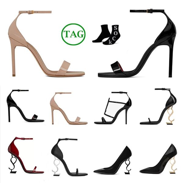 Escarpins talons hauts Cuir Stiletto Peep-toes Sandales classiques slingback Gold Tone triple noir rouge Pointy Toe Cuir designer femmes Fête Mariage Bureau Robe Chaussures