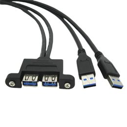 Hoge snelheid Dual Port USB 3.0 Mannelijk tot vrouwelijke schroefvergrendeling Paneel Montuur Uitbreiding Uitbreidingsrat Gegevenskabel Noord 0,3 m/0,5 m/1 m/1,5 m