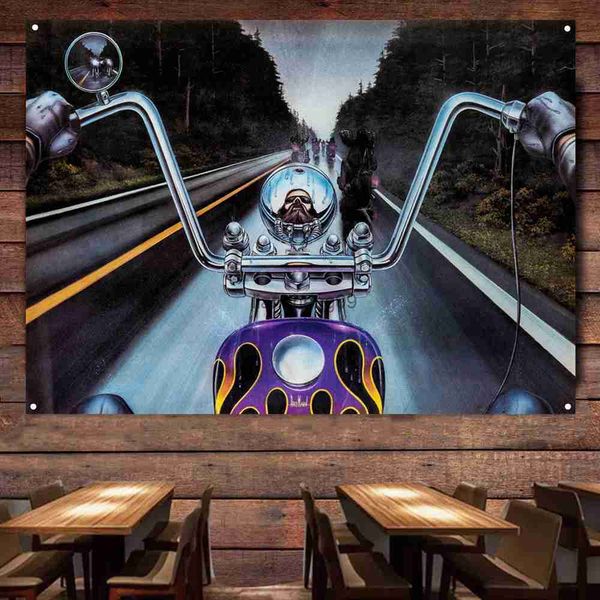 Bandera de equipo de motocicleta de conducción de alta velocidad, Mural, decoración de pared Vintage, póster, pintura de coche para garaje, hombre, cueva, Bar, Club, Pub L230620