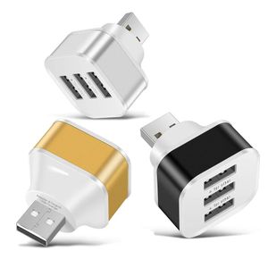 Adaptateur séparateur haute vitesse, prise Portable 3 Ports USB2.0 Hub en alliage d'aluminium + prise rotative d'extension de téléphone ABS