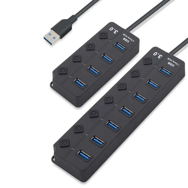 Alta velocidad USB 3.0 Hub 4/7 Puerto USB3.0 Divisor de cubo Inmportador de interruptor de interruptor con adaptador de alimentación EU/EE. UU. Para MacBook Laptop PC