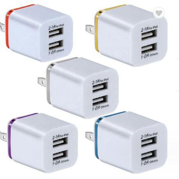 Chargeur mural à haut débit 5V 2.1A Adaptateur de ports à double puissance USB 2 pour iPhone 7 8 plus x 11 12 13 14 15 Samsung Xiaomi LG Smart Mobile Phone Us Pild Nouveau