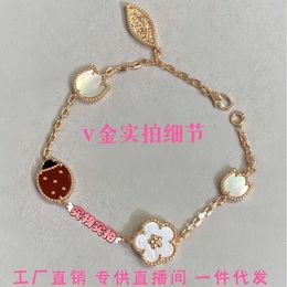 Bracelet haut standard Cadeau de premier choix Gold Clover Flover Ladybug Bracelet femelle Rose Blanc Rouge Valentin de la Saint-Valentin avec Cleefly commune