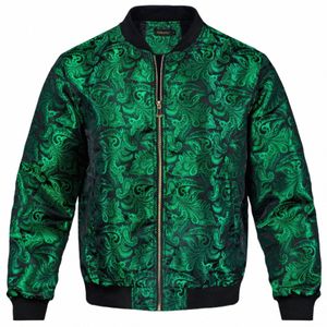 Veste à glissière verte High Stree pour homme Jacquard Pasiley Manteau Fi Tissé Sport Streetwear Uniforme Manches Lg pour l'automne hiver F6iU #