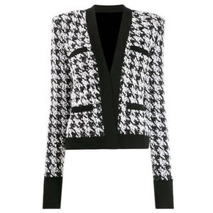High Street 2020 Baroque Designer Jacket Dames Sjaal Collar Shimmer Houndstooth Tweed Jack