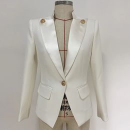HIGH STREET 2024 Blazer elegante de diseñador para mujer, chaqueta tipo Blazer con cuello de satén adornado con botones de León y un solo botón, 240307