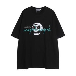 High Street American Dark Wind Tête de Crâne Imprimé Marque Tendance VTG Manches Courtes Hip Hop Lâche Couple T-shirt pour Hommes et Femmes