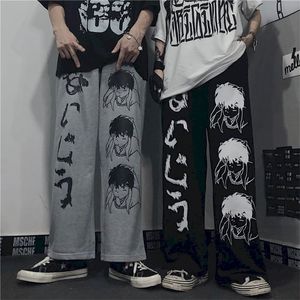 High Street Cartoon Men Joggers brede been broek Zetpassen paar kleding vintage Harajuku broek rechte casual plus maat 201128