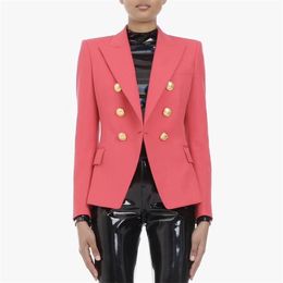 High Street Classic Baroque Designer Blazer Dames Metalen Lion Buttons Double Breasted Coral Red 210521
