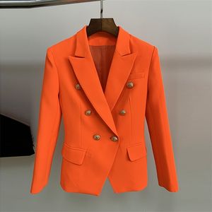 High Street Classic Baroque Designer Blazer Boutons de lion en métal pour femmes à double boutonnage orange 210521