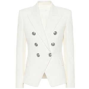 High Street Classic Designer Blazer Women's Women's Double Breasted Metal Lion Silver Buttons Jacket 211006