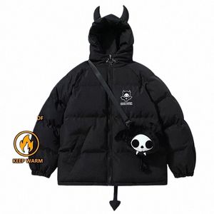 High Street Pareja Abrigo Hombres Chaqueta Diablo Cuernos Ala Cola Diseñador Chaquetas acolchadas con capucha con muñeca Grueso Cálido Puffer Bubble Coats F56K #