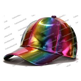 High Street Dance Male Stage Rainbow Color Baseball Hats Hip-Hop Mirror Mirror Gloor de cuero brillante Sombrero invertido