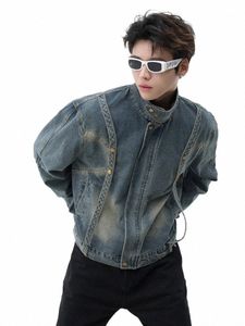 High Street Denim Vestes Hommes Épissé Vintage Américain Recadrée Pardessus Hip Hop Printemps Automne Bleu Bomber Cowboy Manteau Lâche v2tO #