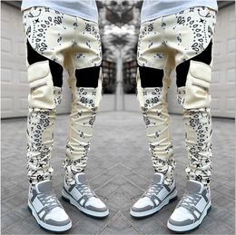 High Street Designer Cargo Pants Hommes Pantalons multi-poches Taille élastique Cordon Streetwear Hip Hop Pantalons de survêtement Mode Joggers Harajuku Pantalons décontractés